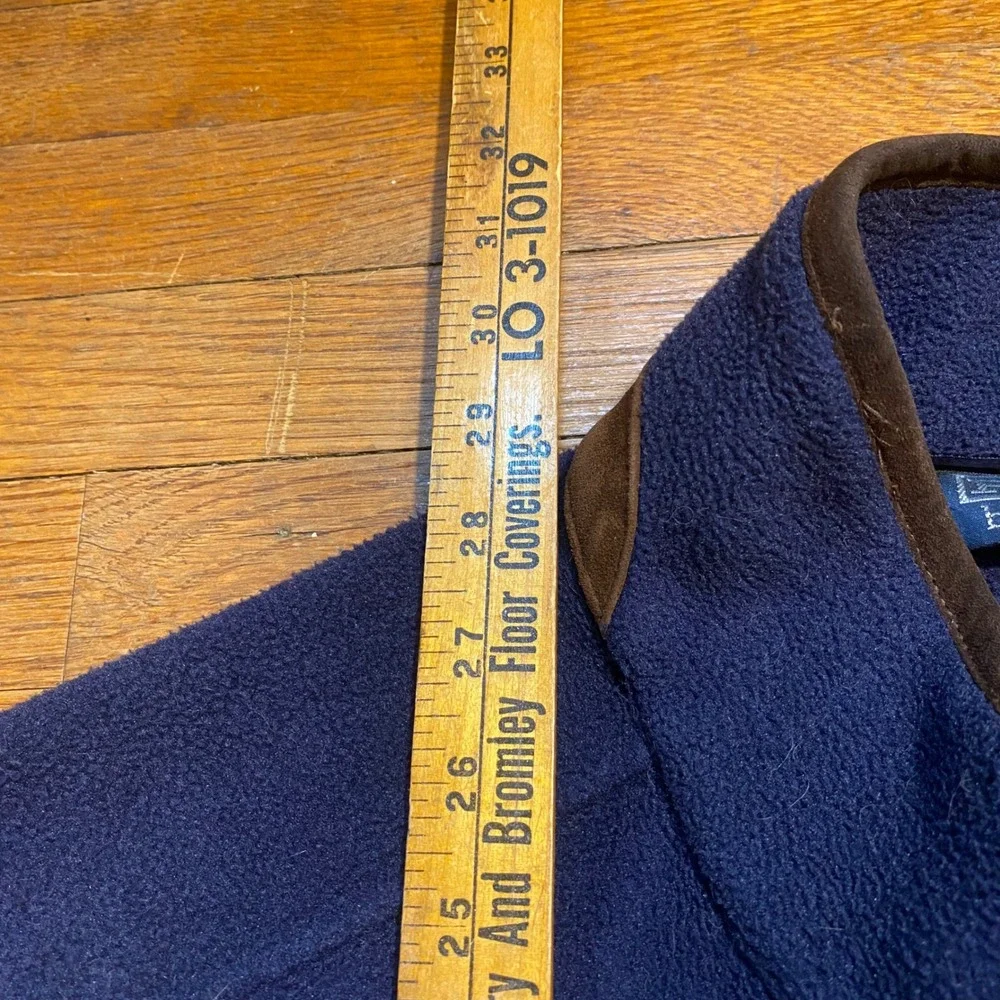 Polo Ralph Lauren Navy Blue Fleece Jacket Leather Trim Full Zip Mens XL